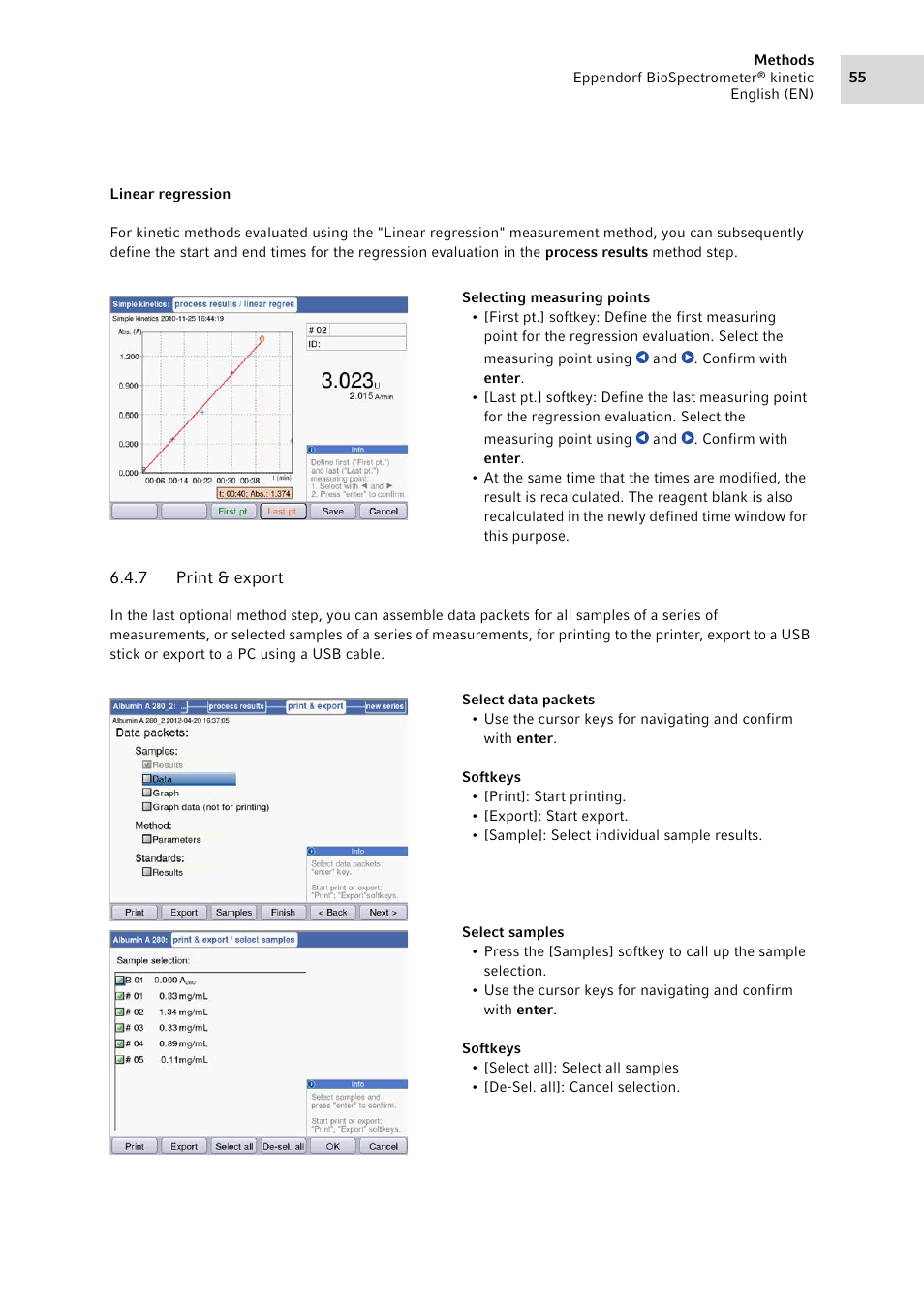 7 print & export, Print & export | Eppendorf BioSpectrometer kinetic User Manual | Page 55 / 106