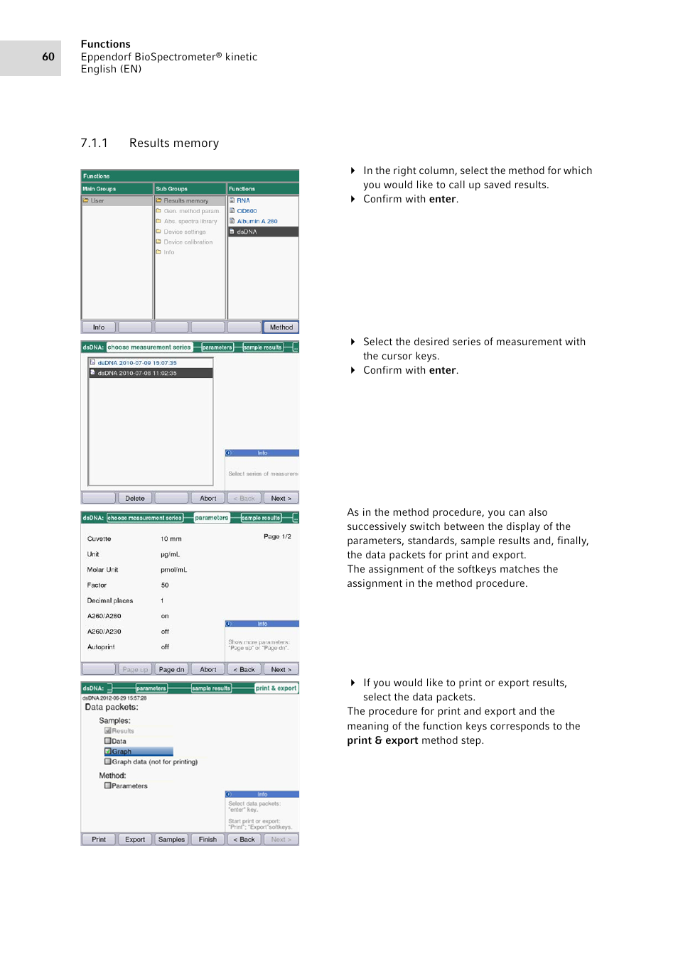 1 results memory, Results memory | Eppendorf BioSpectrometer kinetic User Manual | Page 60 / 106