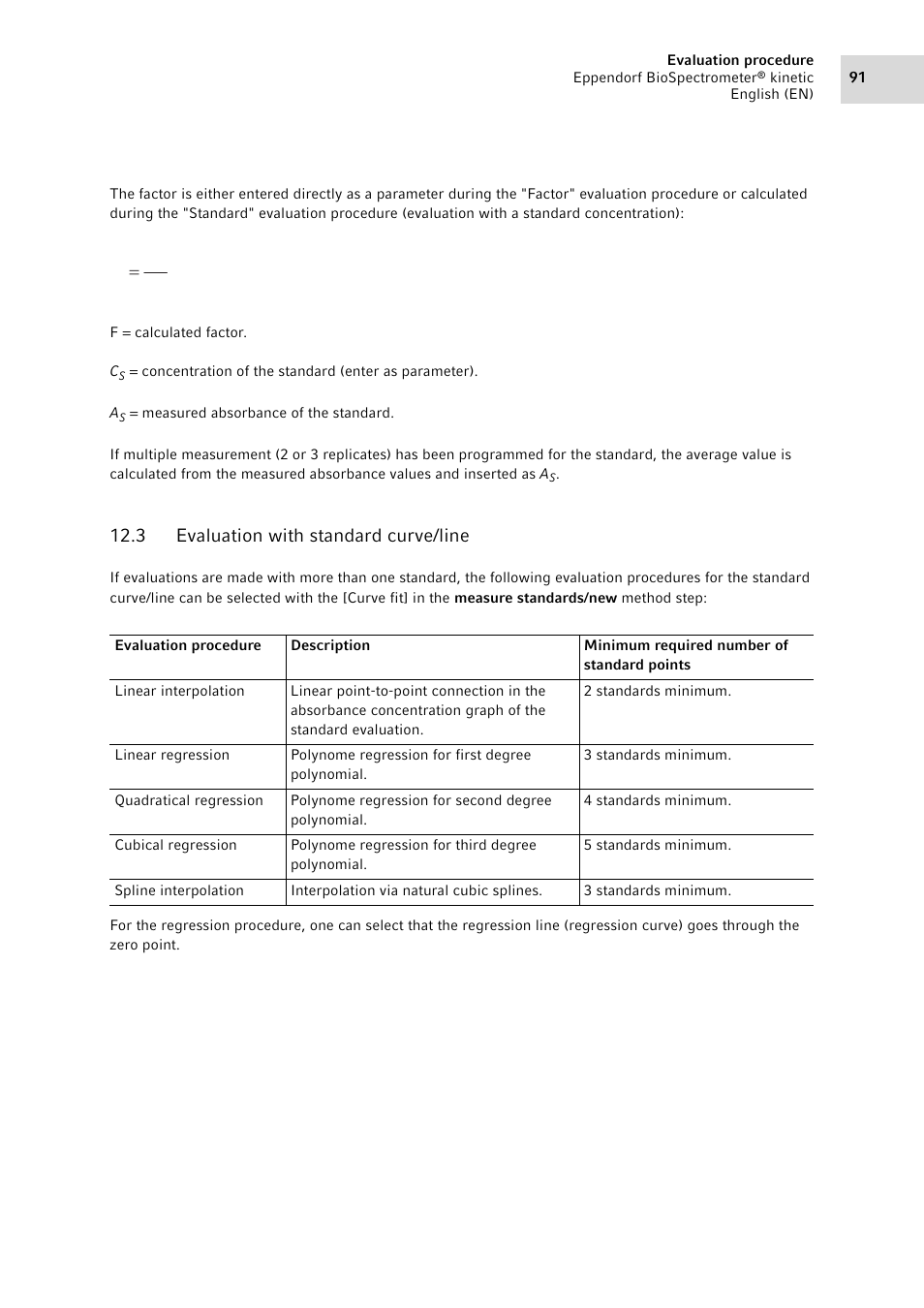 3 evaluation with standard curve/line, Evaluation with standard curve/line, Ac f | Eppendorf BioSpectrometer kinetic User Manual | Page 91 / 106