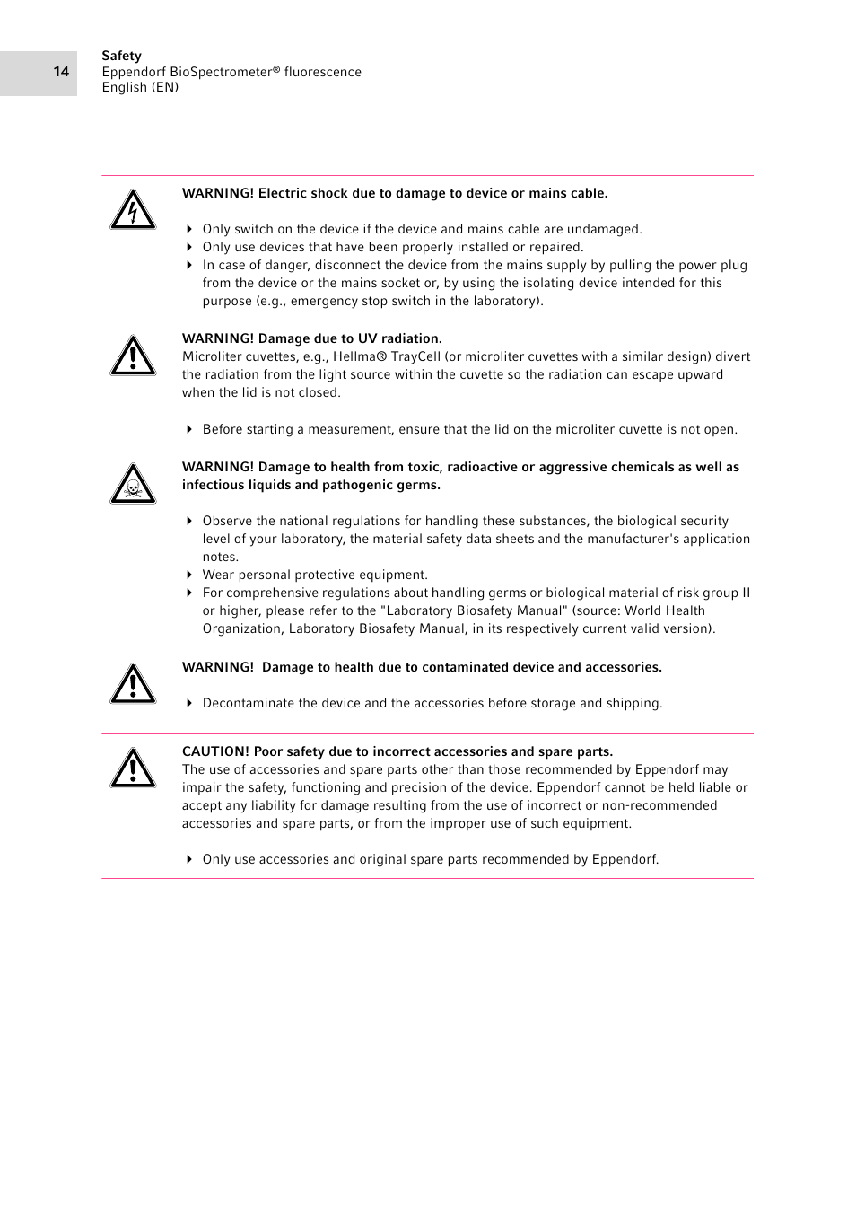 Eppendorf BioSpectrometer fluorescence User Manual | Page 14 / 102