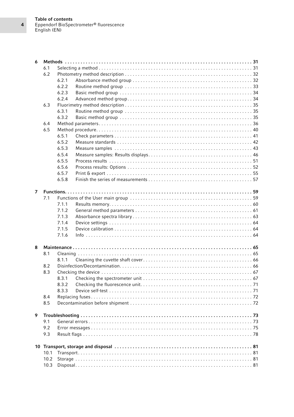 Eppendorf BioSpectrometer fluorescence User Manual | Page 4 / 102