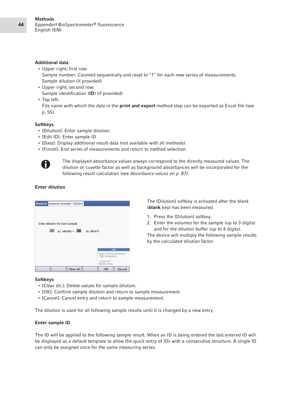 Eppendorf BioSpectrometer fluorescence User Manual | Page 44 / 102