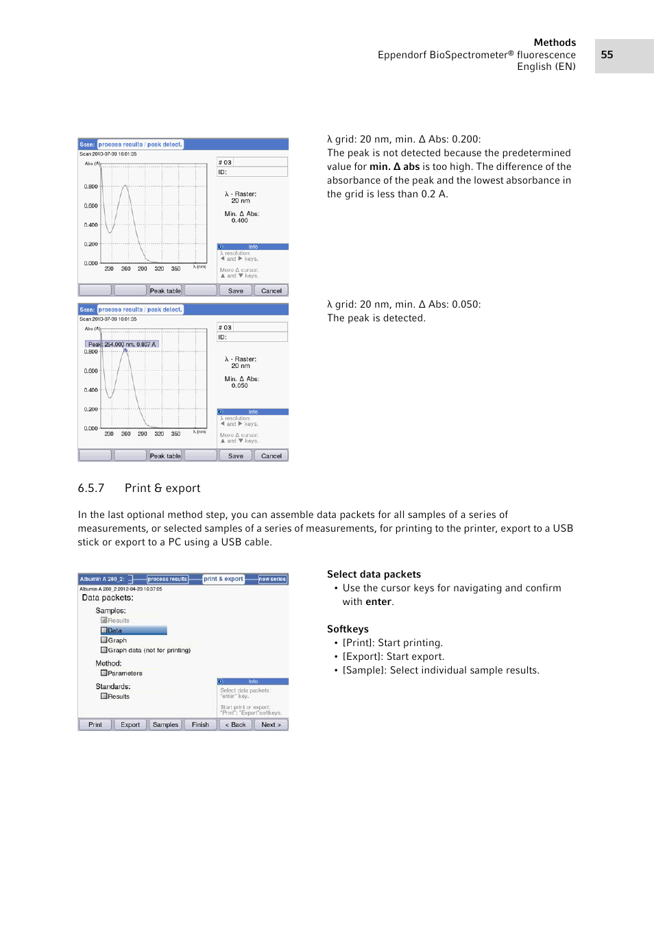 7 print & export, Print & export | Eppendorf BioSpectrometer fluorescence User Manual | Page 55 / 102