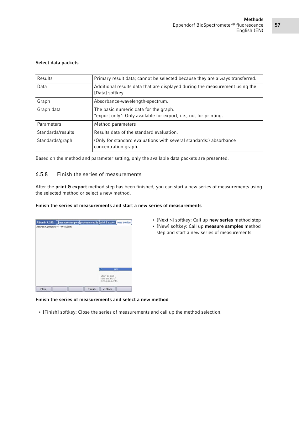 8 finish the series of measurements, Finish the series of measurements | Eppendorf BioSpectrometer fluorescence User Manual | Page 57 / 102