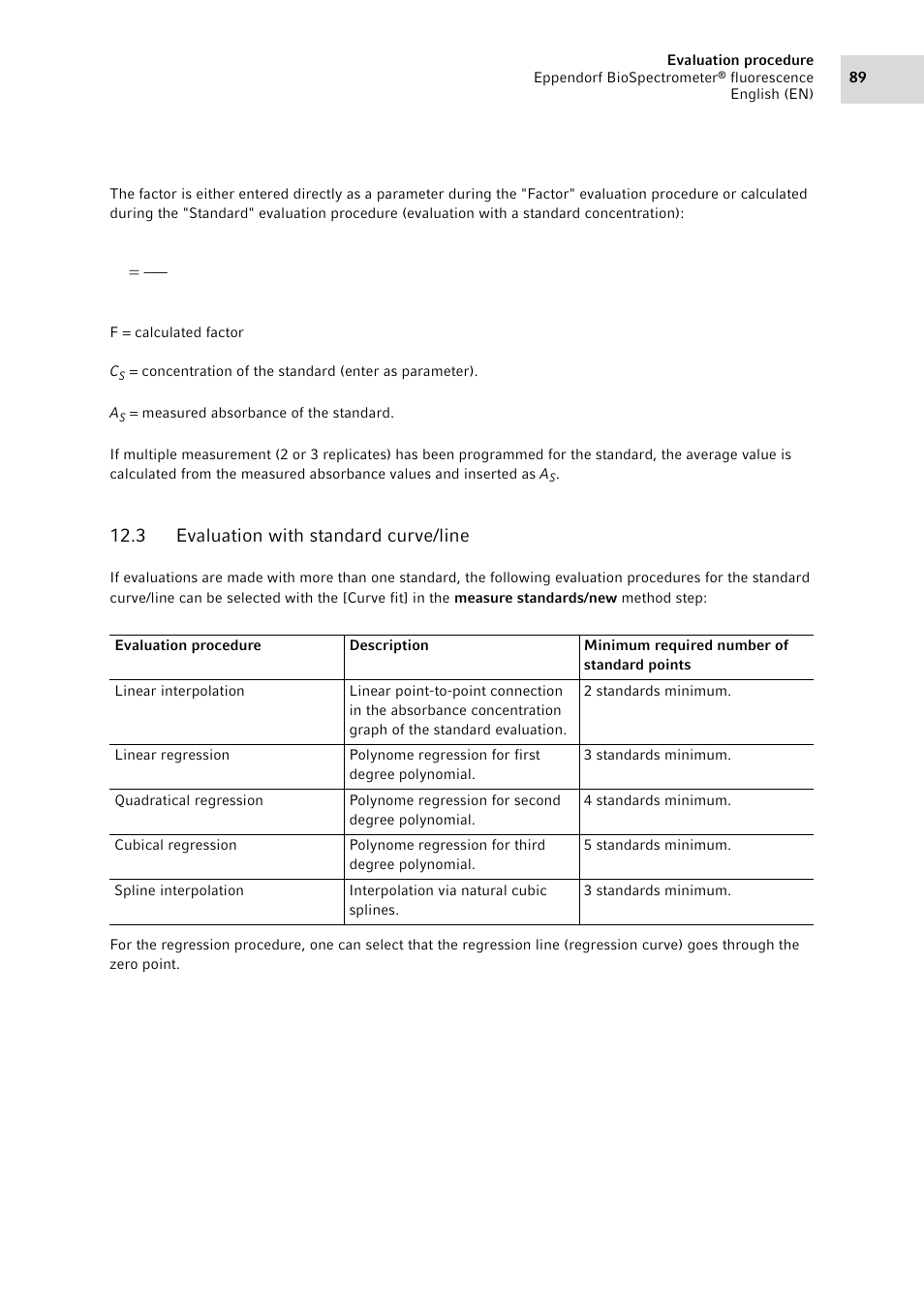 3 evaluation with standard curve/line, Evaluation with standard curve/line, Ac f | Eppendorf BioSpectrometer fluorescence User Manual | Page 89 / 102