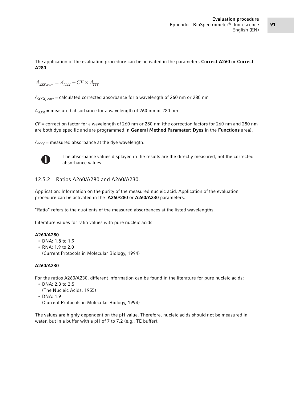 2 ratios a260/a280 and a260/a230, Ratios a260/a280 and a260/a230, Acf a a u | Eppendorf BioSpectrometer fluorescence User Manual | Page 91 / 102