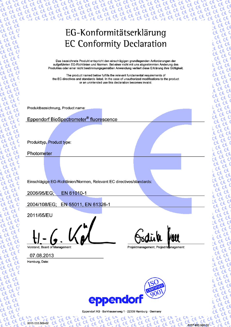 Certificates | Eppendorf BioSpectrometer fluorescence User Manual | Page 99 / 102