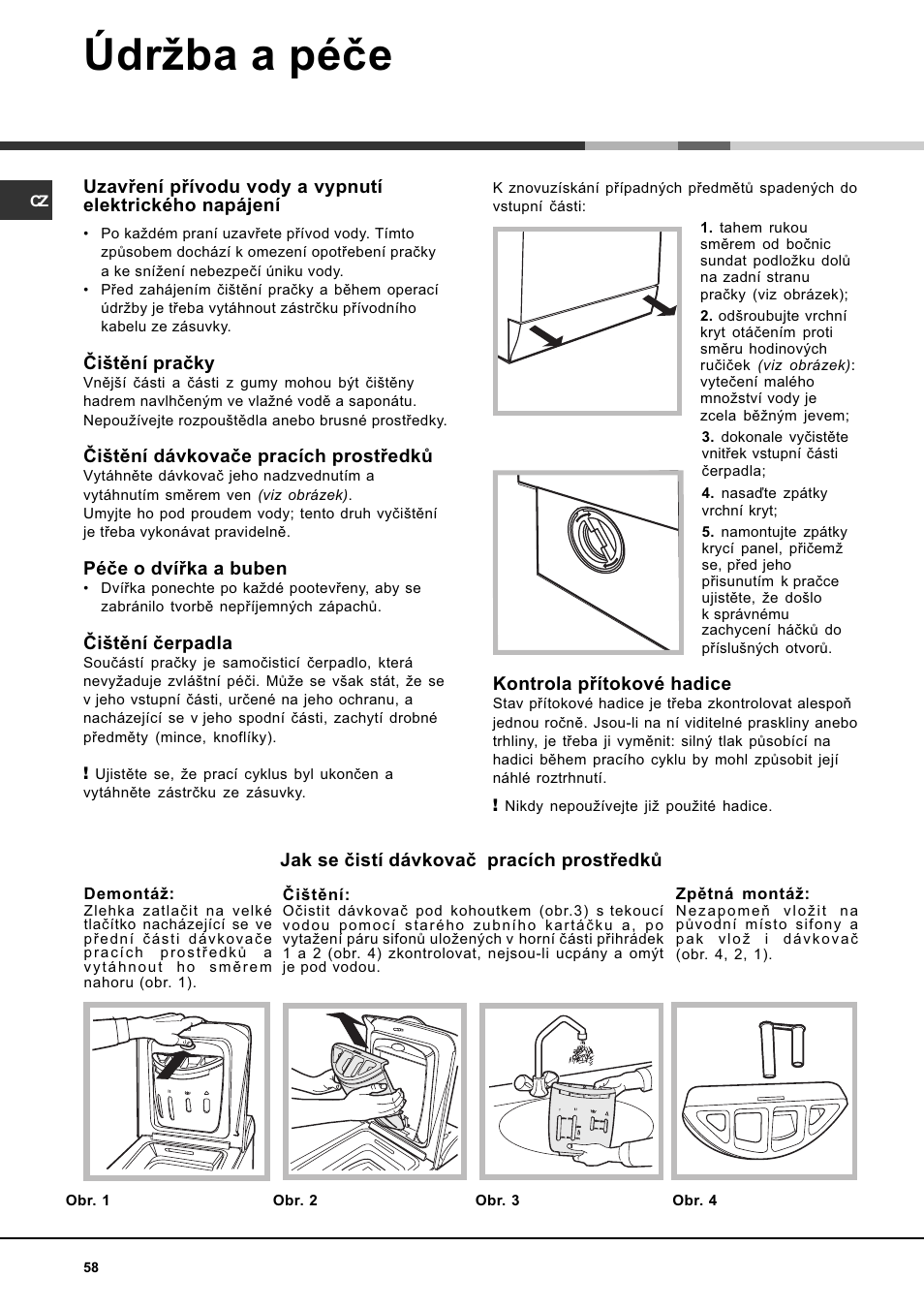 Údrba a péèe | Ariston WASHING MACHINE AVTL 104 User Manual | Page 58 / 72