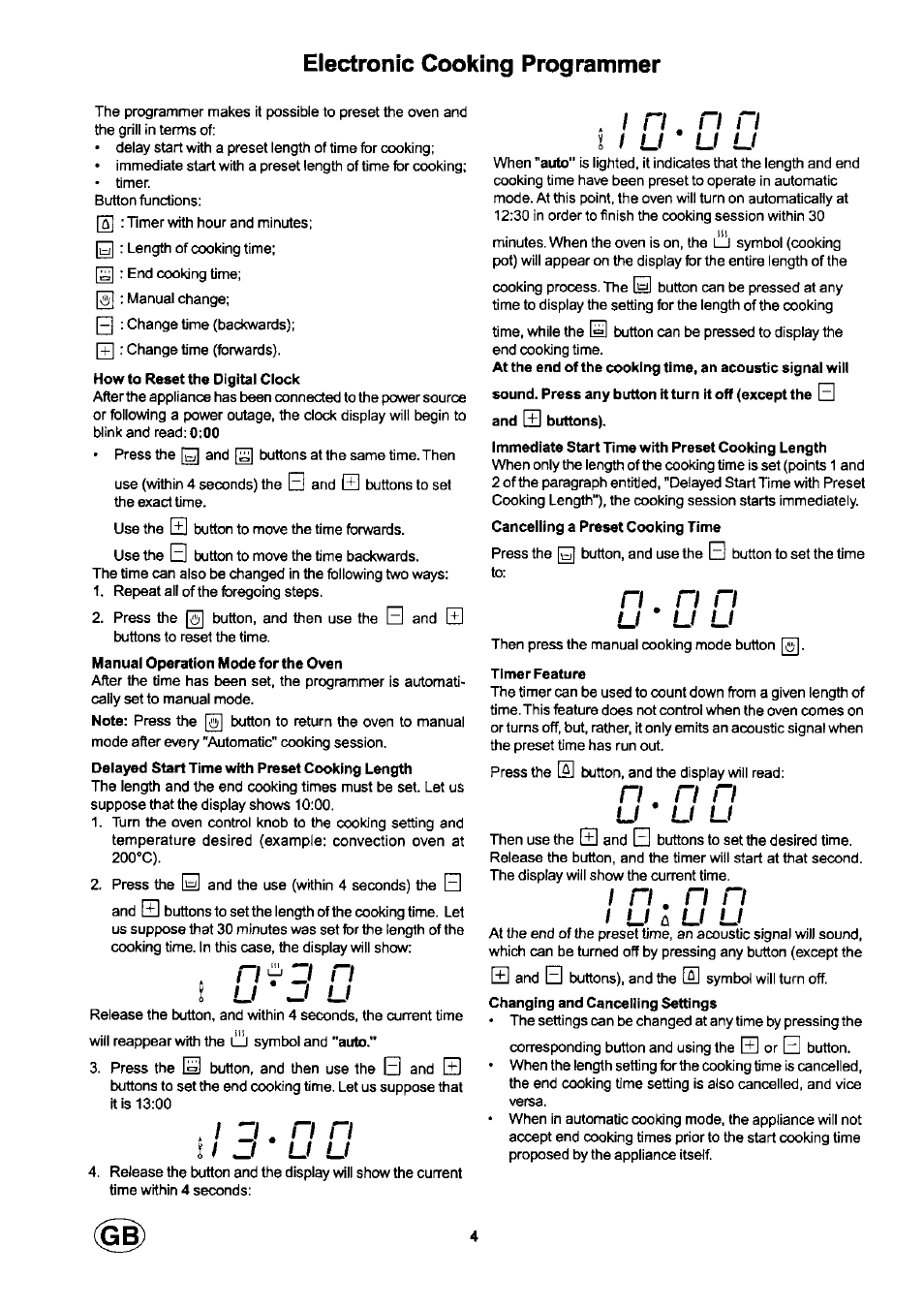 Electronic cooking programmer, Timer feature, Q ri | Iu u u, I n , n r i, N , r i n, Ii u u u, I i li u u, Li li li, Uli li | Ariston fm81r ix aus User Manual | Page 4 / 10