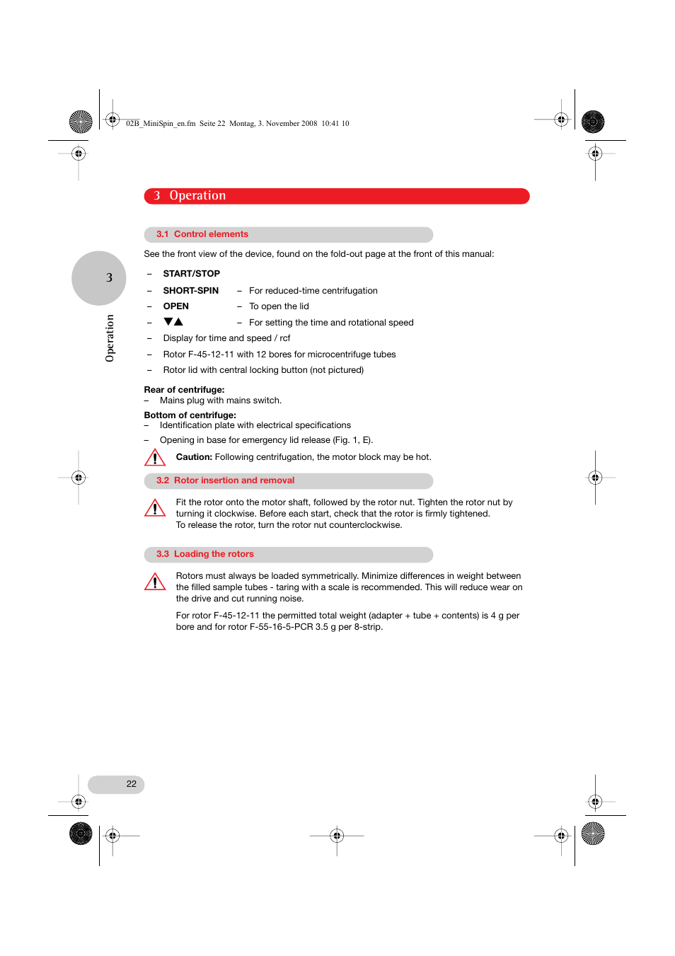 3 operation | Eppendorf MiniSpin plus User Manual | Page 10 / 20