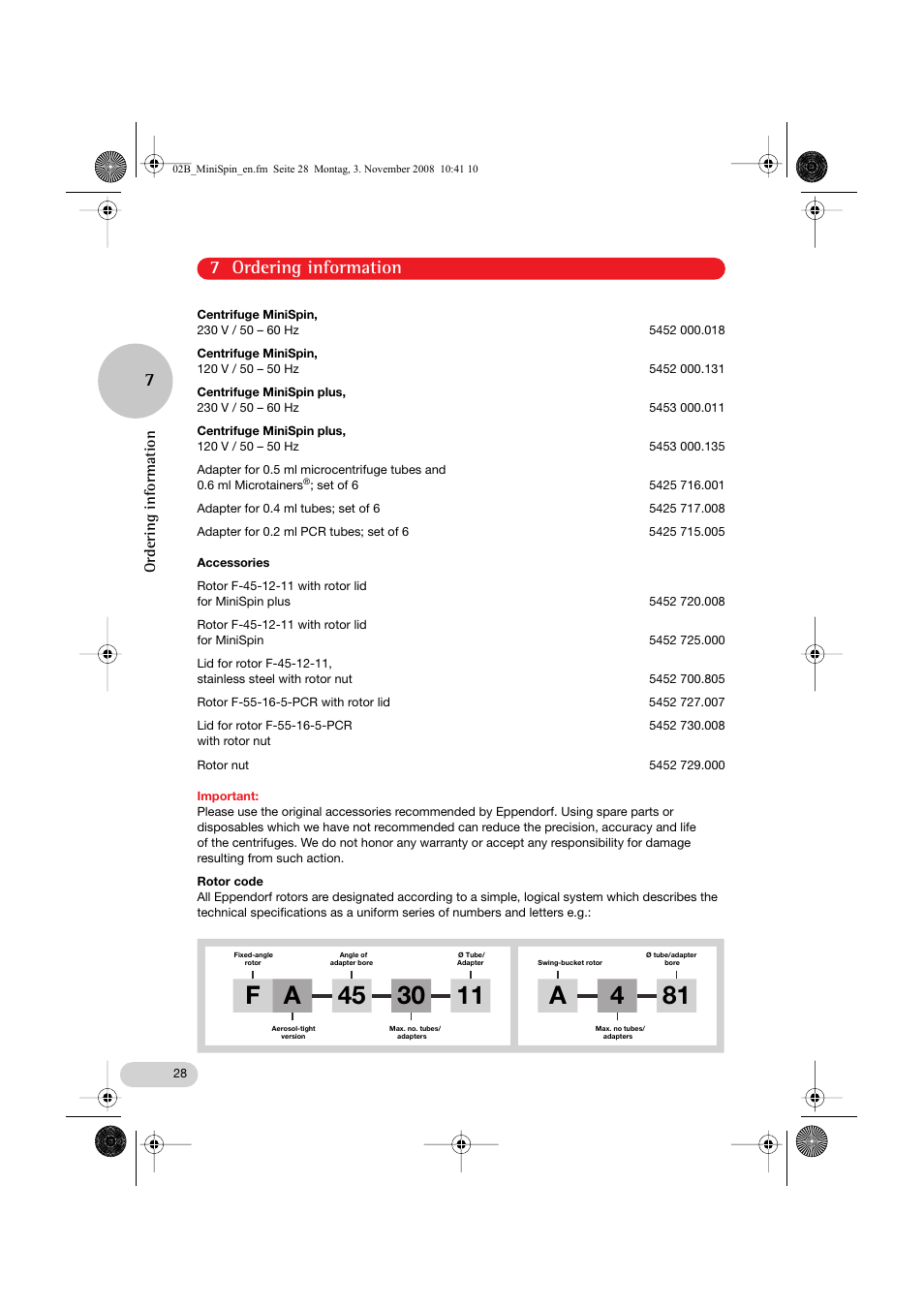 7 ordering information | Eppendorf MiniSpin plus User Manual | Page 16 / 20