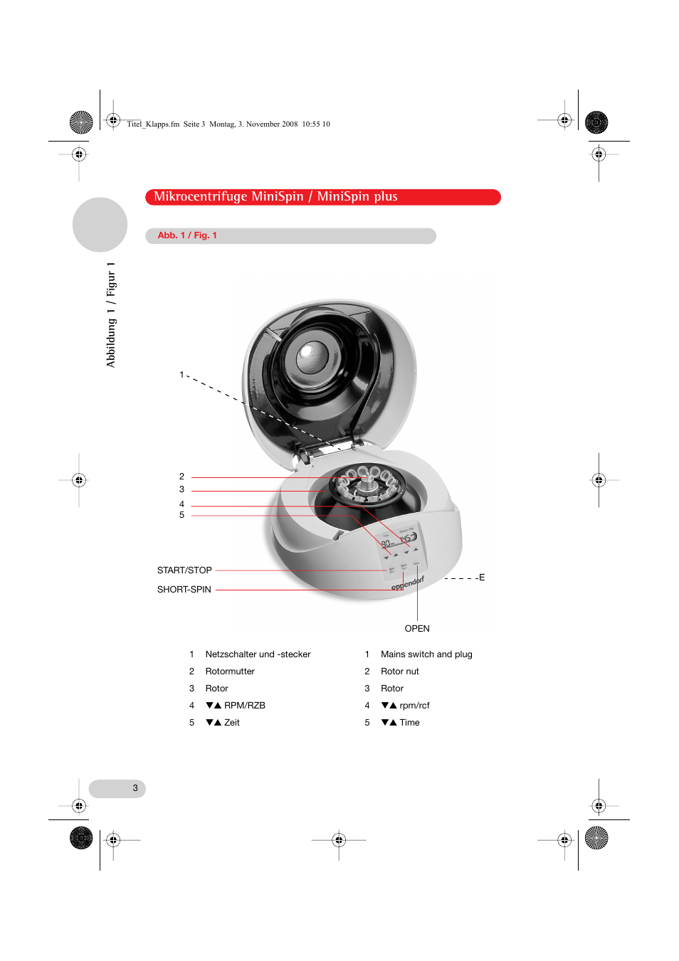 Mikrocentrifuge minispin / minispin plus, Abbildung 1 / figur 1 | Eppendorf MiniSpin plus User Manual | Page 3 / 20