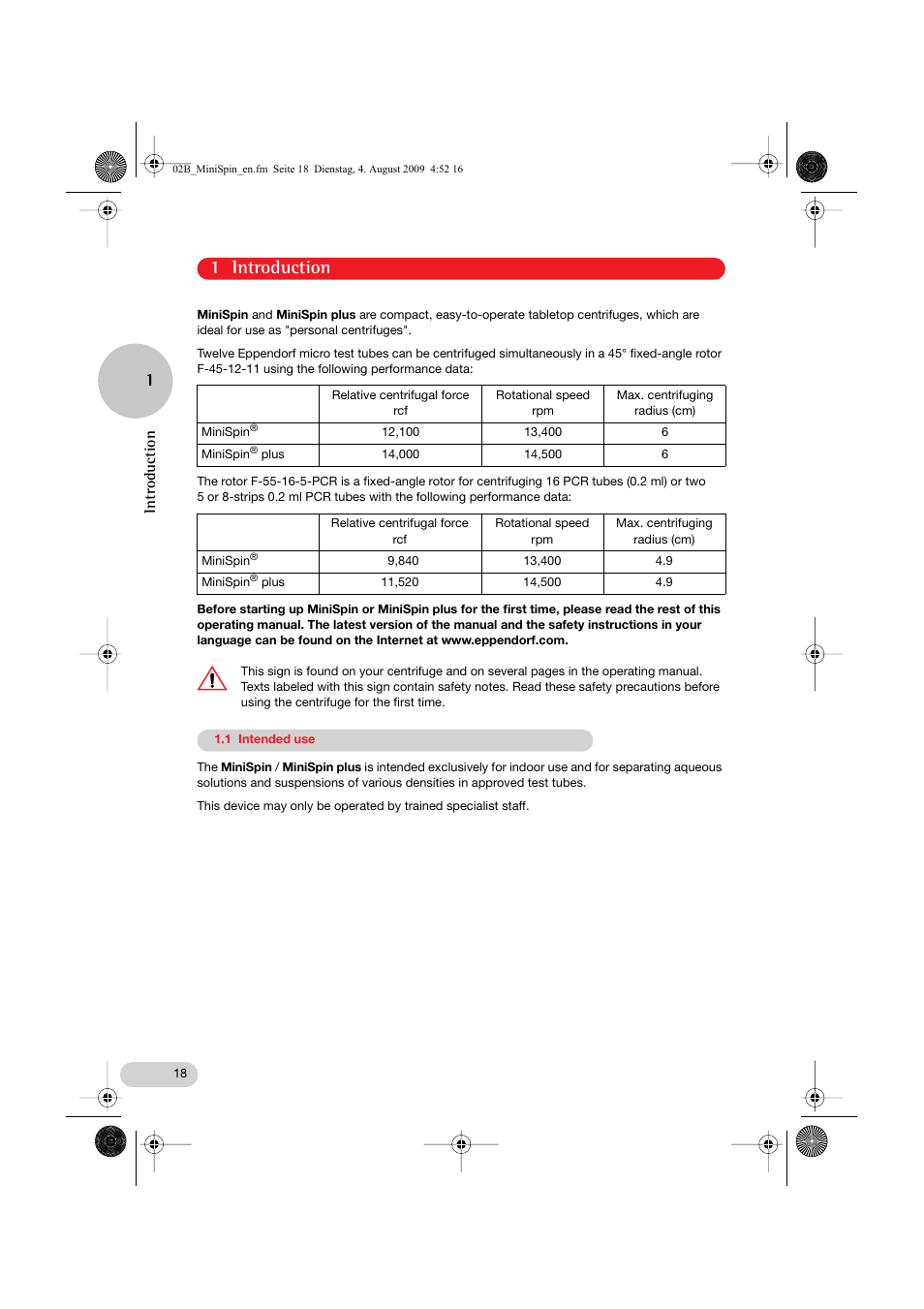 1 introduction, Introduction | Eppendorf MiniSpin plus User Manual | Page 6 / 20