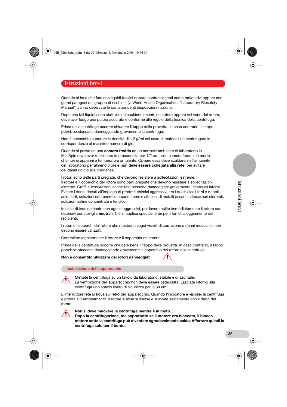 Istruzioni brevi | Eppendorf MiniSpin plus User Manual | Page 18 / 25
