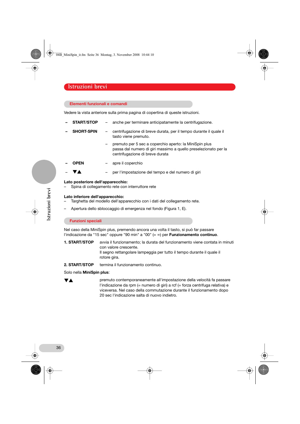 Istruzioni brevi | Eppendorf MiniSpin plus User Manual | Page 19 / 25