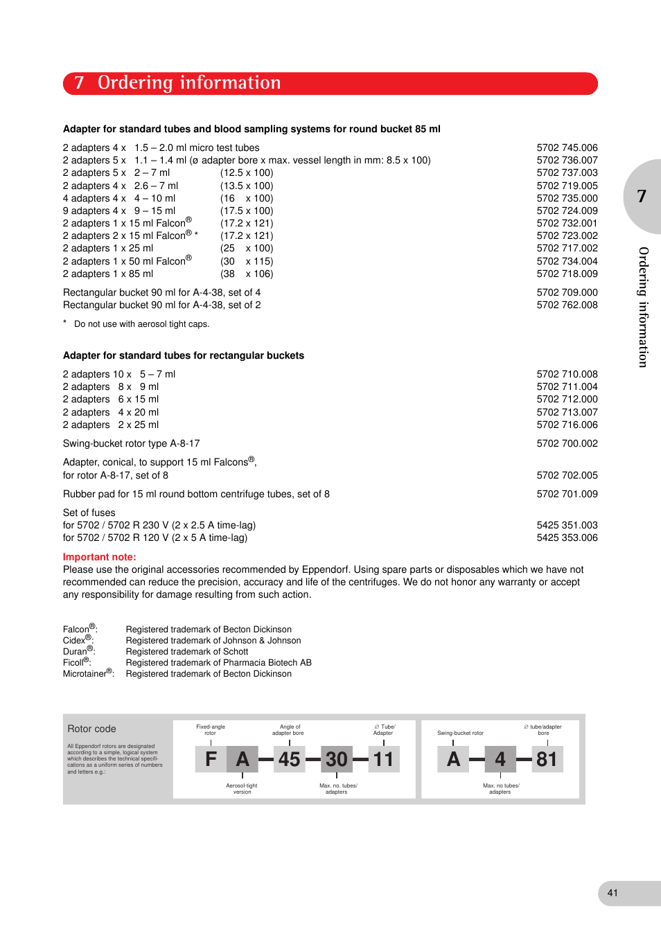 7 ordering information 7, Ordering information | Eppendorf 5702 RH Centrifuge User Manual | Page 22 / 27