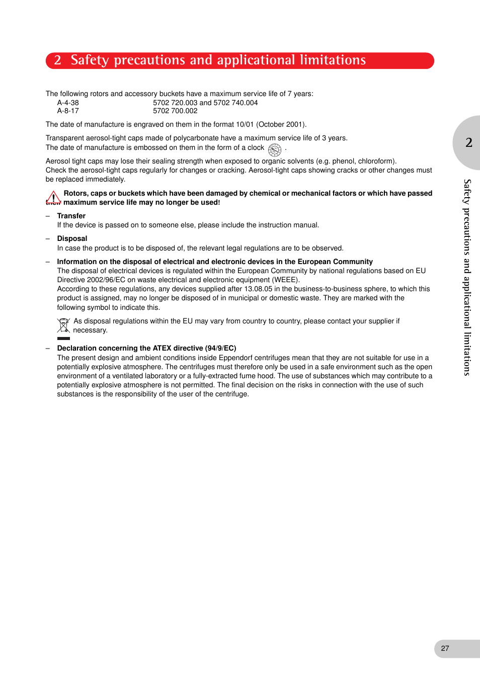 Safety precautions and applicational limitations | Eppendorf 5702 RH Centrifuge User Manual | Page 8 / 27