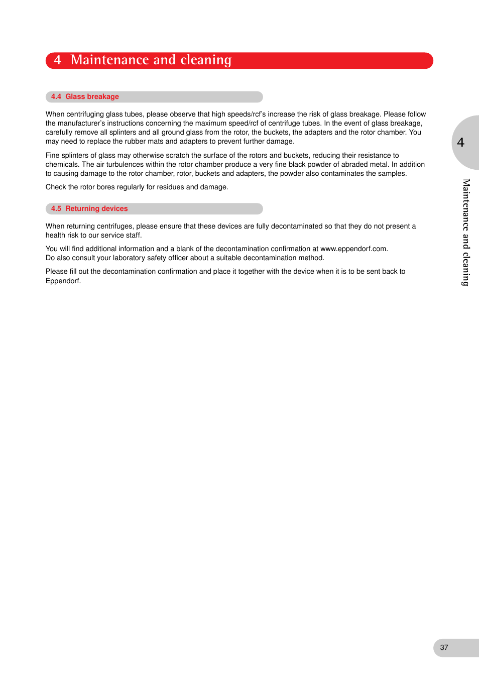 4 maintenance and cleaning 4 | Eppendorf 5702 RH Centrifuge User Manual | Page 18 / 32