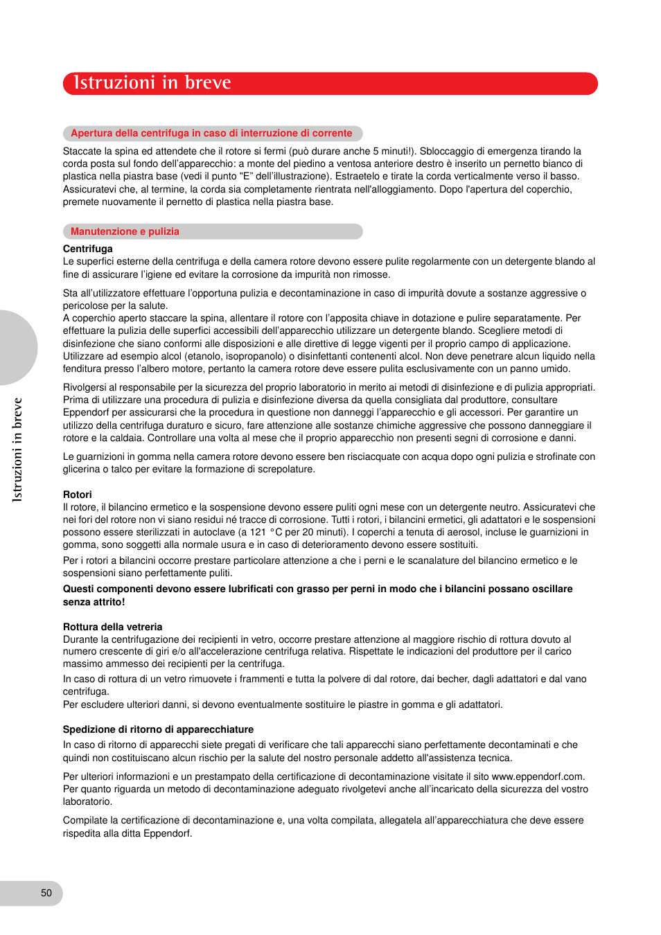 Manutenzione e pulizia, Istruzioni in breve | Eppendorf 5702 RH Centrifuge User Manual | Page 26 / 32