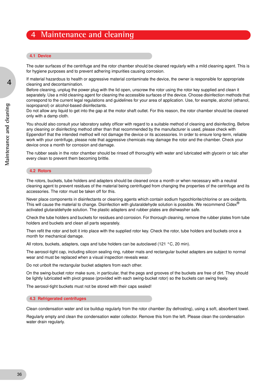 4 maintenance and cleaning, Maintenance and cleaning | Eppendorf C5702 RH Centrifuge User Manual | Page 17 / 32