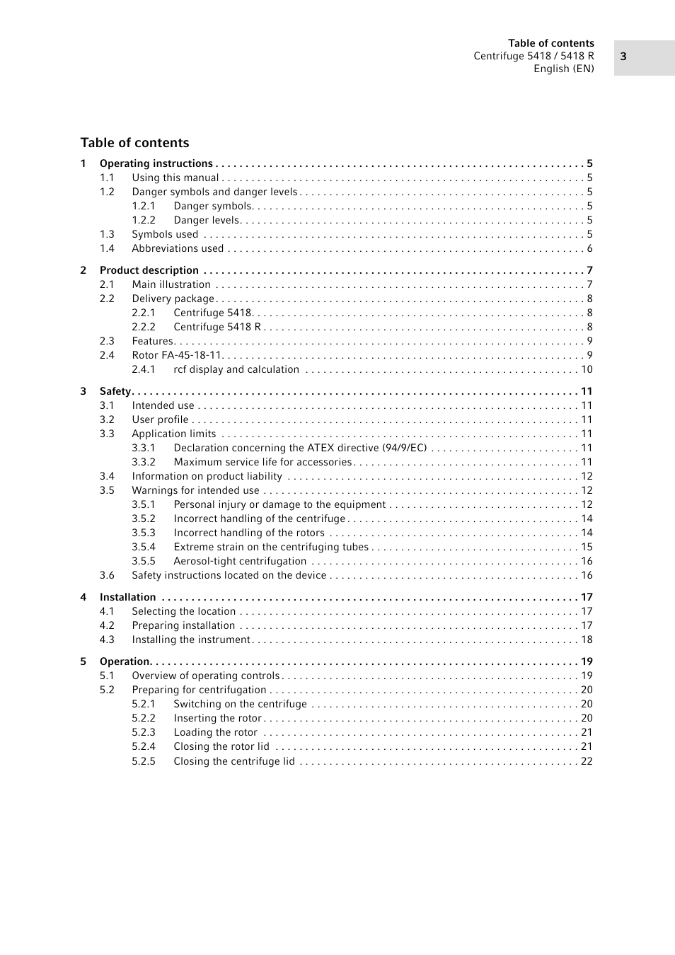Eppendorf 5418 R Centrifuge User Manual | Page 3 / 48