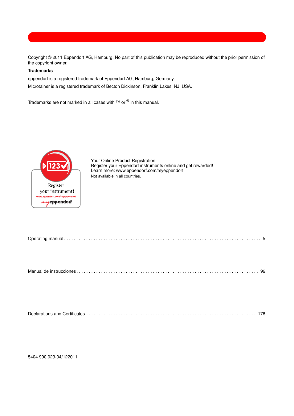 Eppendorf 5424 R Centrifuge User Manual | Page 2 / 71