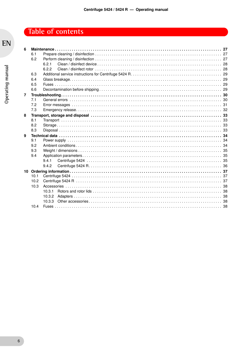 Eppendorf 5424 R Centrifuge User Manual | Page 6 / 71