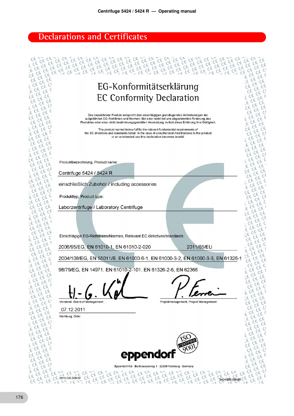 Declarations and certificates | Eppendorf 5424 R Centrifuge User Manual | Page 65 / 71