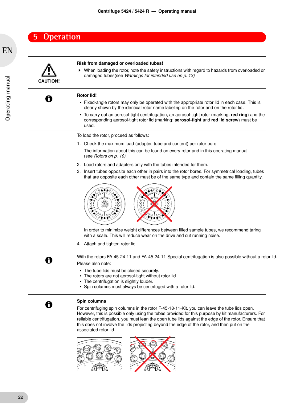 5 operation, Oper at ing man u al | Eppendorf 5424 R Centrifuge User Manual | Page 22 / 44