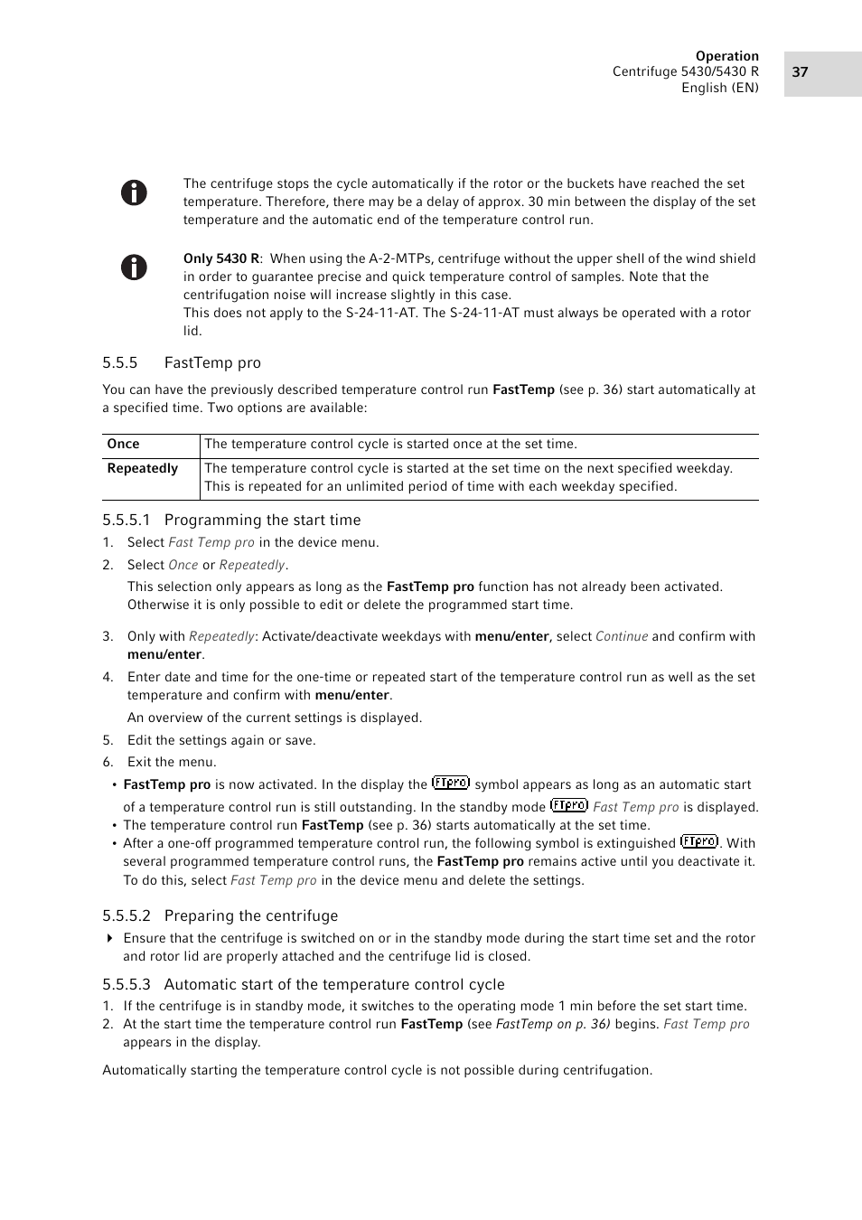 5 fasttemp pro, Fasttemp pro | Eppendorf 5430 R Centrifuge User Manual | Page 37 / 88