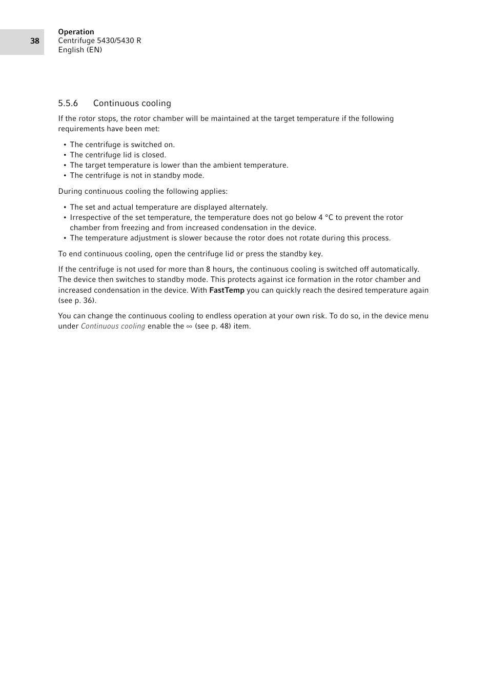 6 continuous cooling, Continuous cooling | Eppendorf 5430 R Centrifuge User Manual | Page 38 / 88