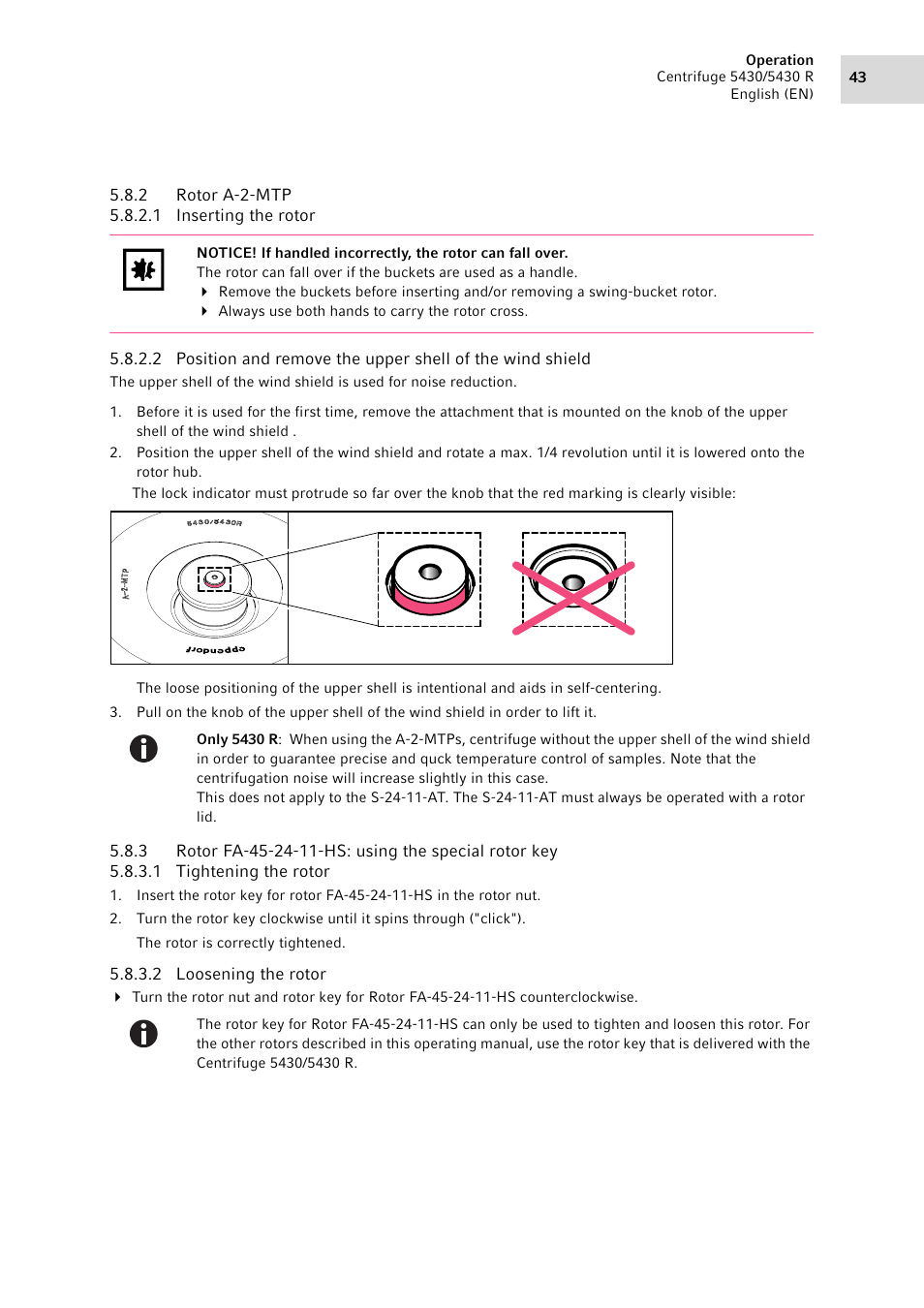 2 rotor a-2-mtp, Rotor a-2-mtp, Rotor fa-45-24-11-hs: using the special rotor key | Eppendorf 5430 R Centrifuge User Manual | Page 43 / 88