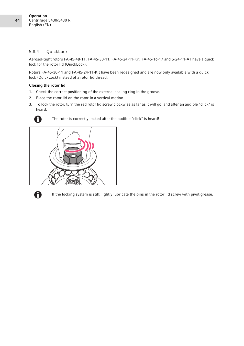 4 quicklock, Quicklock | Eppendorf 5430 R Centrifuge User Manual | Page 44 / 88