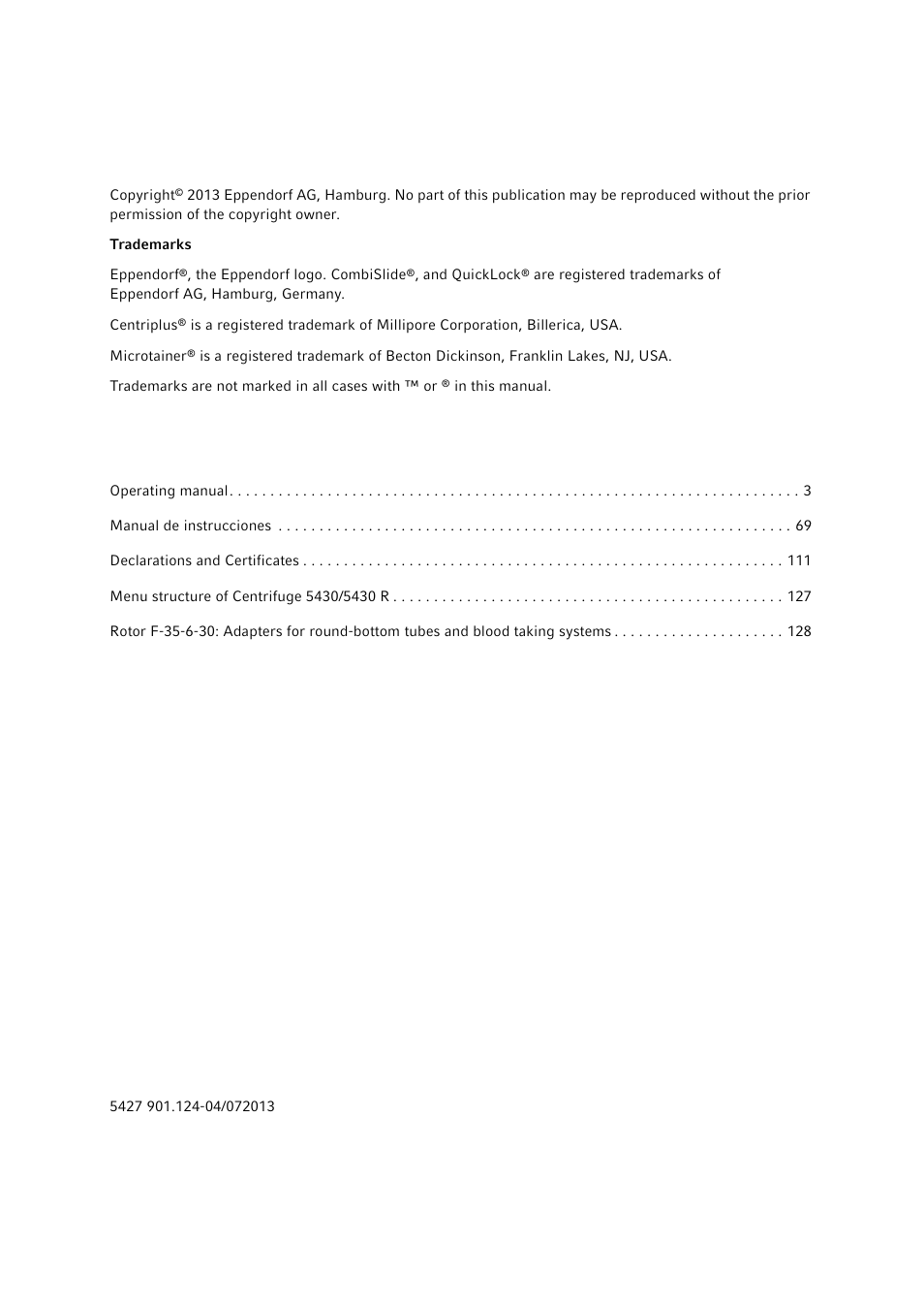 Eppendorf 5430 R Centrifuge User Manual | Page 2 / 130