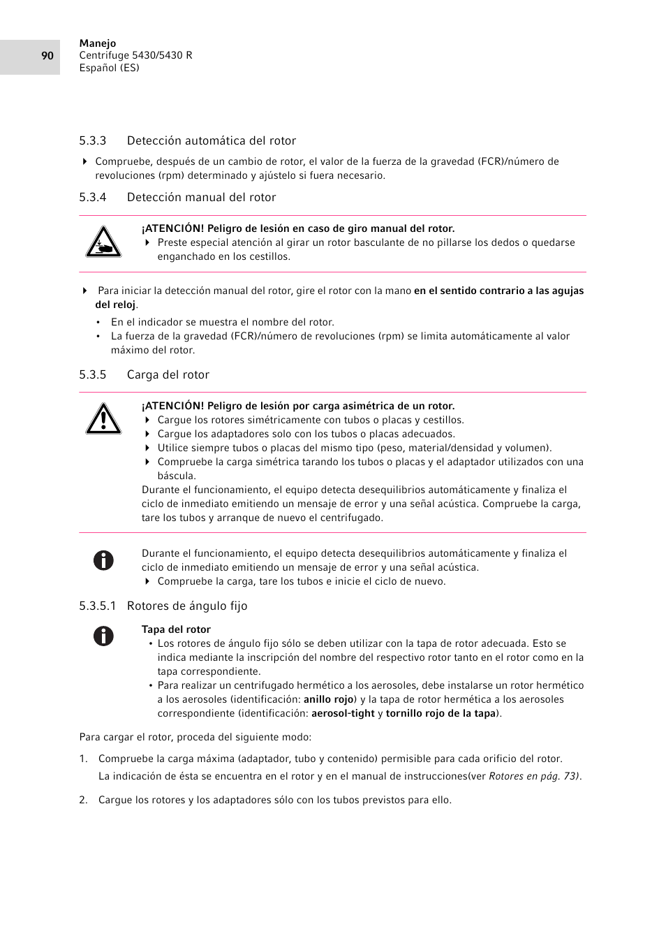 3 detección automática del rotor, 4 detección manual del rotor, 5 carga del rotor | Detección automática del rotor, Detección manual del rotor, Carga del rotor | Eppendorf 5430 R Centrifuge User Manual | Page 90 / 130