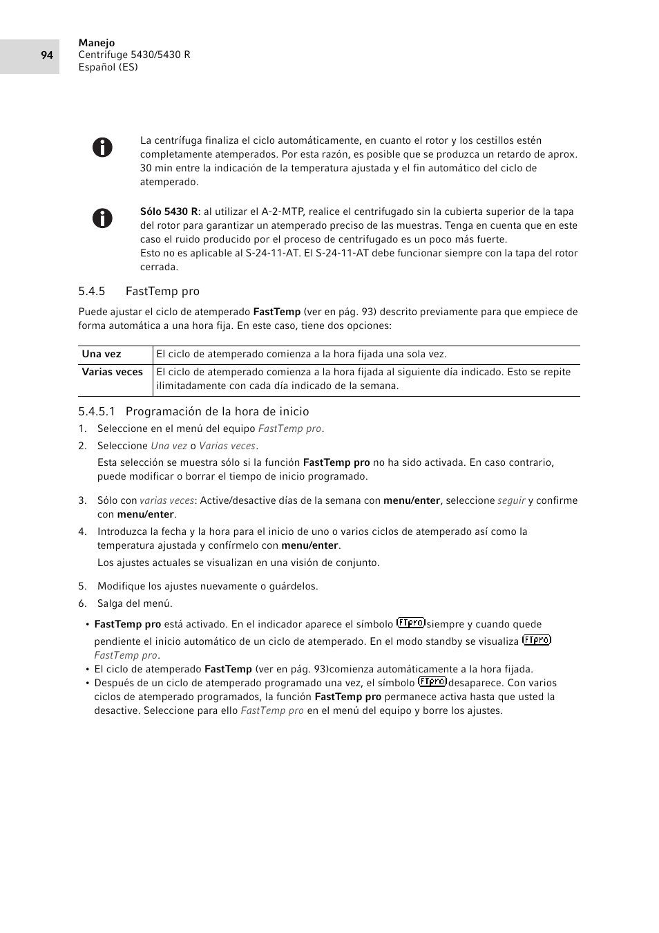 5 fasttemp pro, Fasttemp pro | Eppendorf 5430 R Centrifuge User Manual | Page 94 / 130