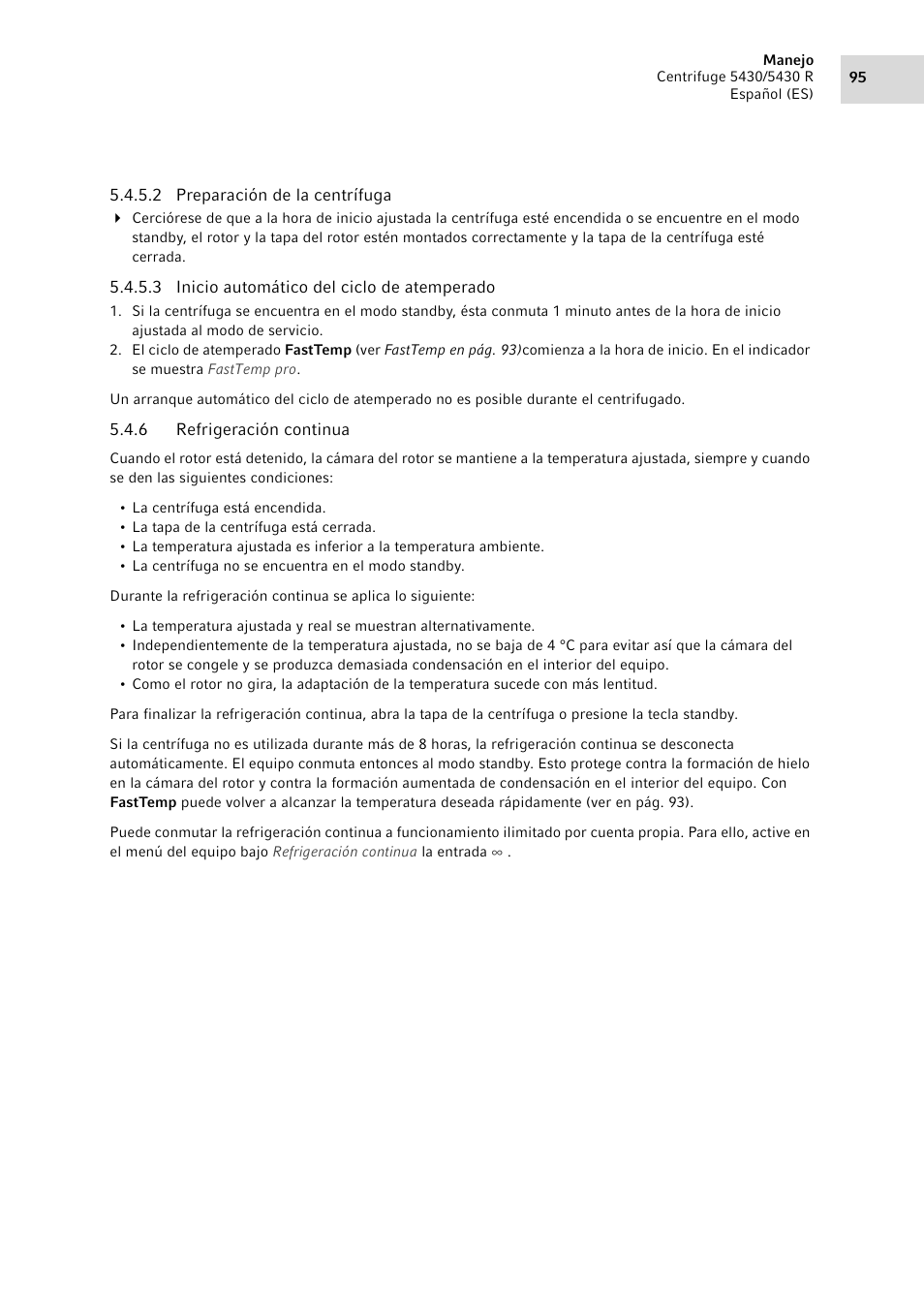 6 refrigeración continua, Refrigeración continua | Eppendorf 5430 R Centrifuge User Manual | Page 95 / 130