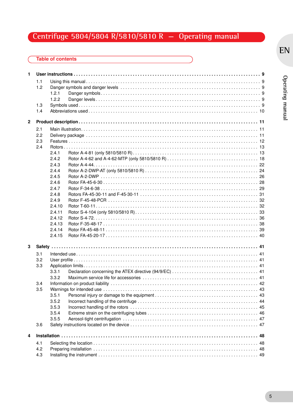 Operating manual | Eppendorf 5810 R Centrifuge User Manual | Page 5 / 95