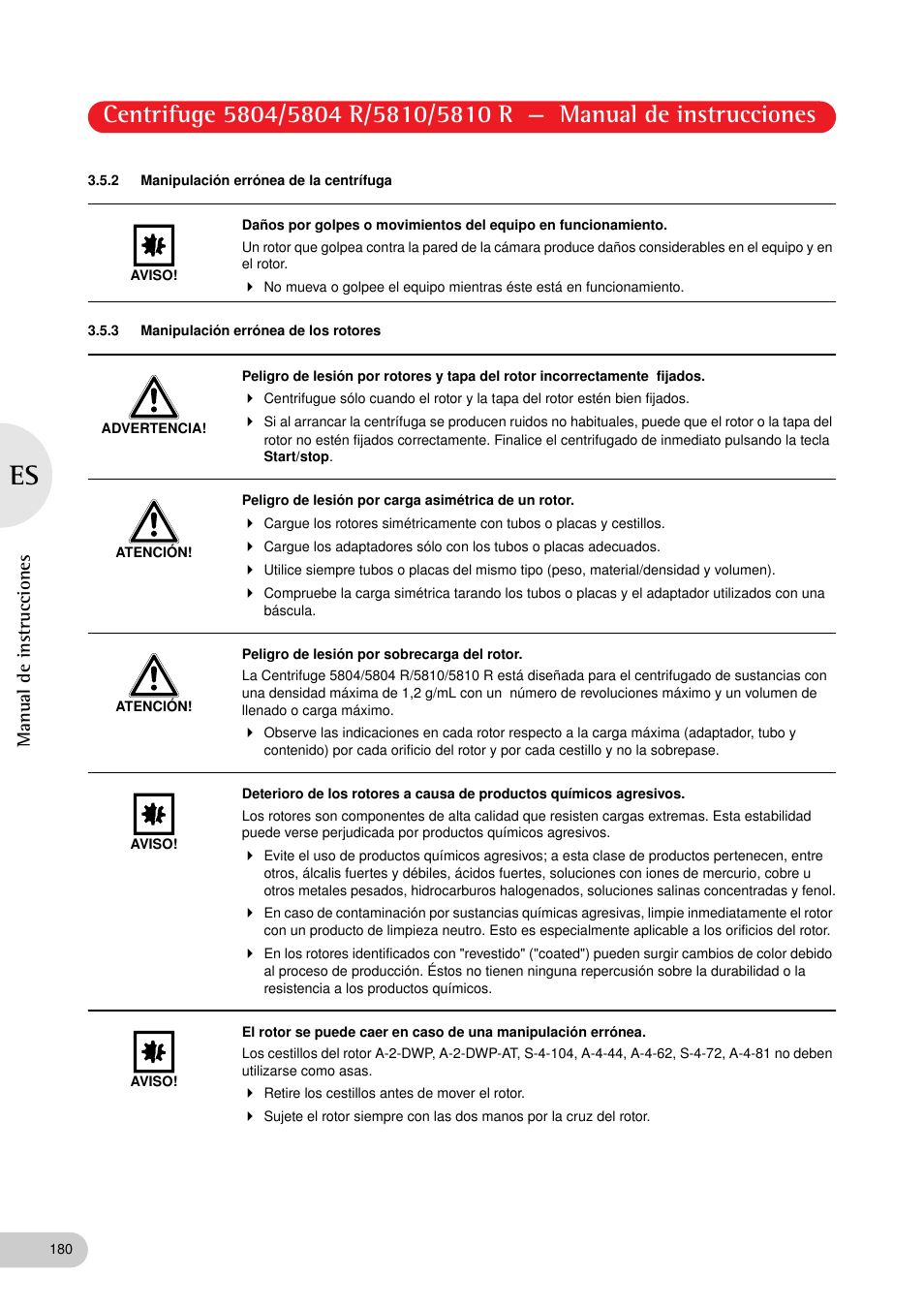 2 manipulación errónea de la centrífuga, 3 manipulación errónea de los rotores | Eppendorf 5810 R Centrifuge User Manual | Page 92 / 127