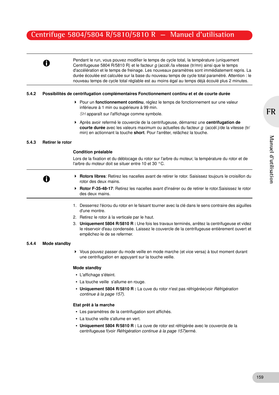 3 retirer le rotor, 4 mode standby, Manuel d'utilisation | Eppendorf 5810 R Centrifuge User Manual | Page 105 / 129