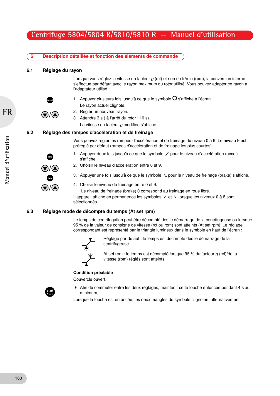 1 réglage du rayon, 2 réglage des rampes d'accélération et de freinage, 3 réglage mode de décompte du temps (at set rpm) | Manuel d'utilisation | Eppendorf 5810 R Centrifuge User Manual | Page 106 / 129