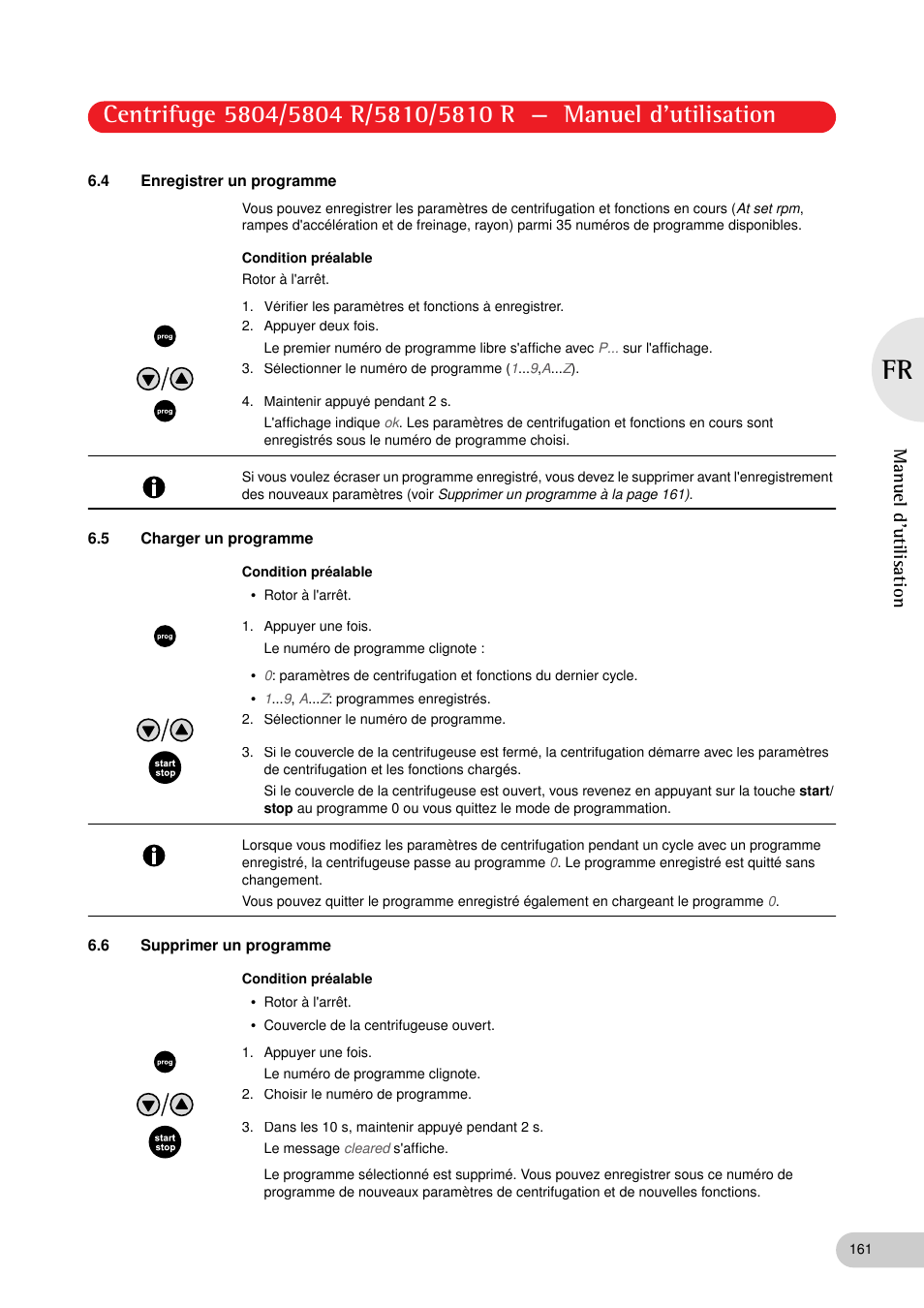 4 enregistrer un programme, 5 charger un programme, 6 supprimer un programme | Manuel d'utilisation | Eppendorf 5810 R Centrifuge User Manual | Page 107 / 129