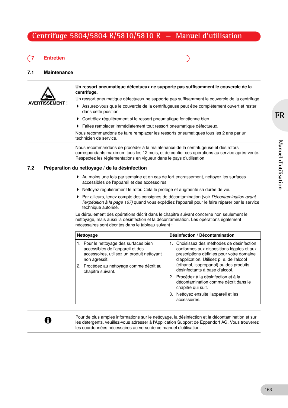 7 entretien, 1 maintenance, 2 préparation du nettoyage / de la désinfection | Manuel d'utilisation | Eppendorf 5810 R Centrifuge User Manual | Page 109 / 129