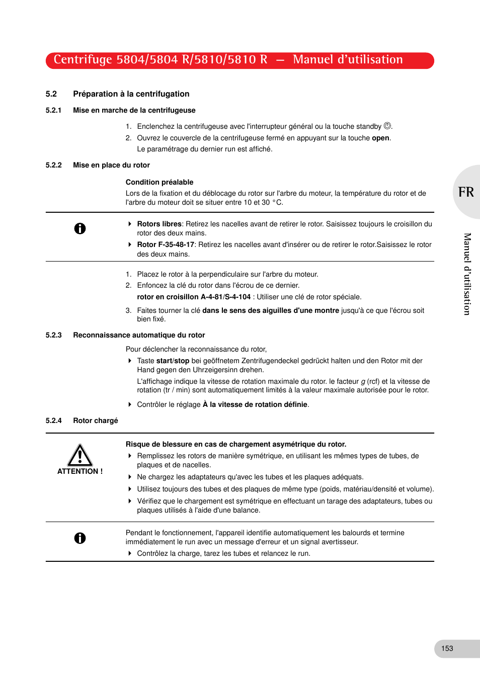 2 préparation à la centrifugation, 1 mise en marche de la centrifugeuse, 2 mise en place du rotor | 3 reconnaissance automatique du rotor, 4 rotor chargé, Manuel d'utilisation | Eppendorf 5810 R Centrifuge User Manual | Page 99 / 129