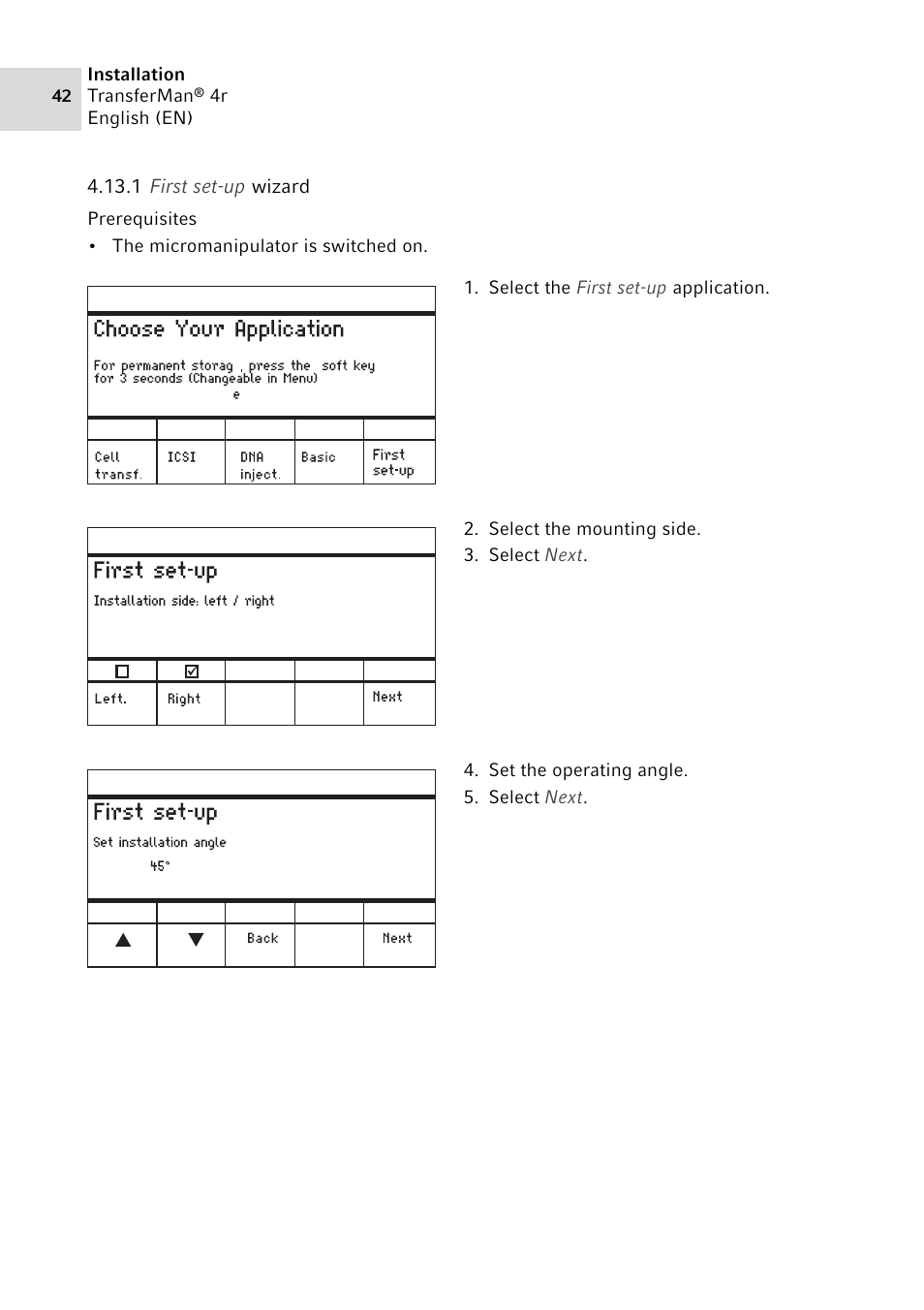 1 first set-up wizard, First set-up wizard | Eppendorf TransferMan4 r User Manual | Page 42 / 102