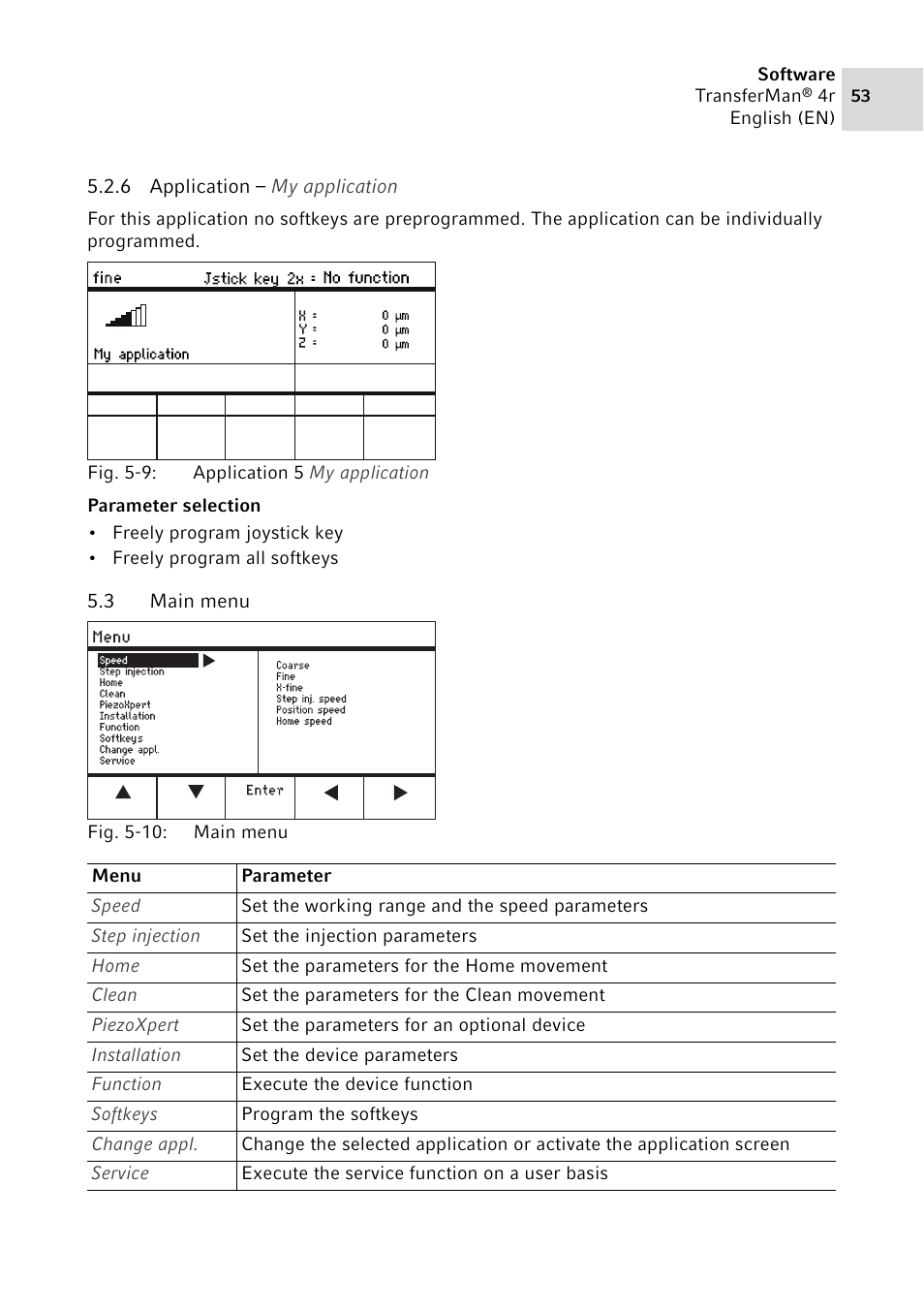 6 application – my application, 3 main menu, Application – my application | Main menu | Eppendorf TransferMan4 r User Manual | Page 53 / 102