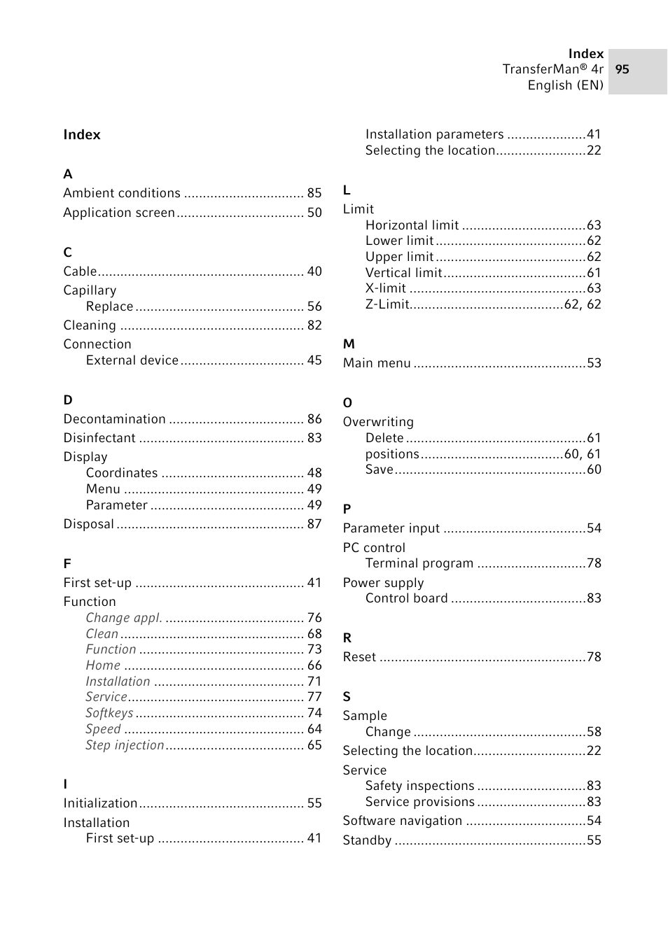 Index | Eppendorf TransferMan4 r User Manual | Page 95 / 102