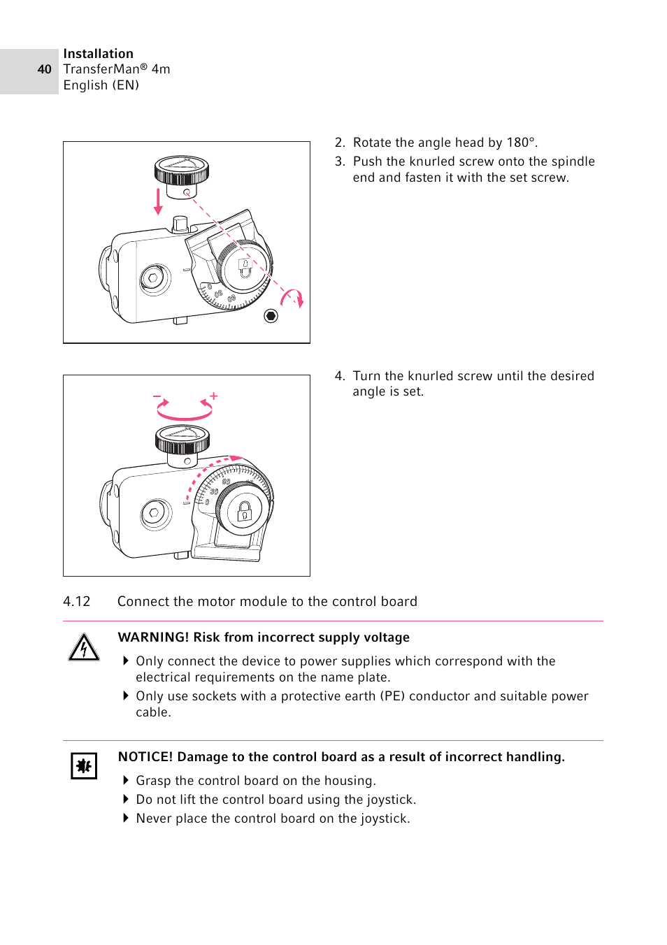 12 connect the motor module to the control board, Connect the motor module to the control board | Eppendorf TransferMan4 m User Manual | Page 40 / 96