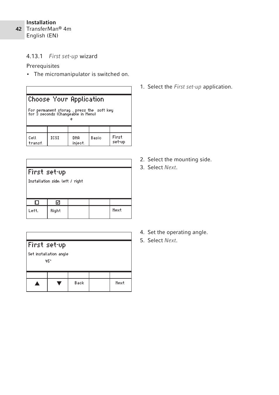 1 first set-up wizard, First set-up wizard | Eppendorf TransferMan4 m User Manual | Page 42 / 96