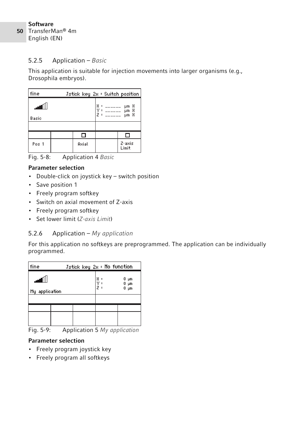 5 application – basic, 6 application – my application, Application – basic | Application – my application | Eppendorf TransferMan4 m User Manual | Page 50 / 96